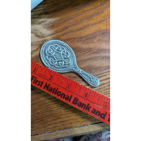 Miniature Hand Mirror With Intricate Celtic Knot Design gray silver tone 4" - Picture 6 of 7